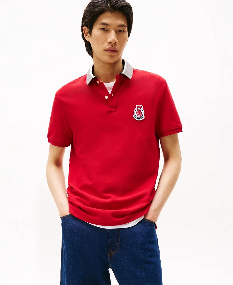 Tommy Hilfiger Men's Regular-Fit Herringbone Collar Embroidered Crest Polo Shirt