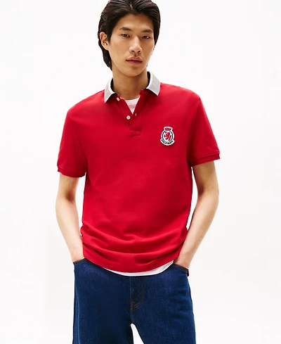 Tommy Hilfiger Men's Regular-Fit Herringbone Collar Embroidered Crest Polo Shirt