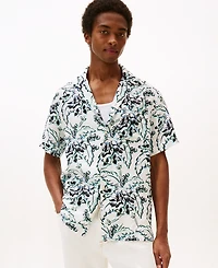 Tommy Hilfiger Men's Patterned Linen Button Up Short Sleeve Shirt