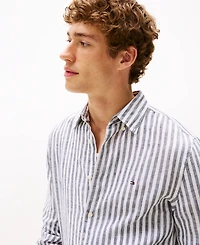 Tommy Hilfiger Men's Pigment-Dyed Stripe Linen Button Up Shirt