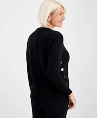 Jones New York Petite Long-Sleeve Side-Button Crewneck Sweater