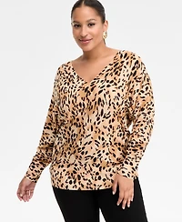 I.n.c. International Concepts Plus Animal Print V-Neck Sweater, Macy's Exclusive