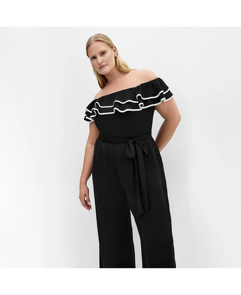 City Chic Women's Demure Off Shoulder Frill Jumpsuit