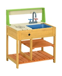 Cesicia Mud Kitchen Outdoor Kitchen Playset for Kids Wooden with Realistic Play Kitchen Toys, Faucet and Sink, Storage Shelves