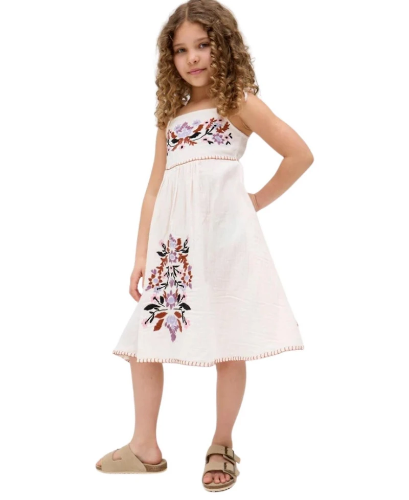 Raffya Kids Little Girls Furla Smocked Panel Embroidered Dress Cream