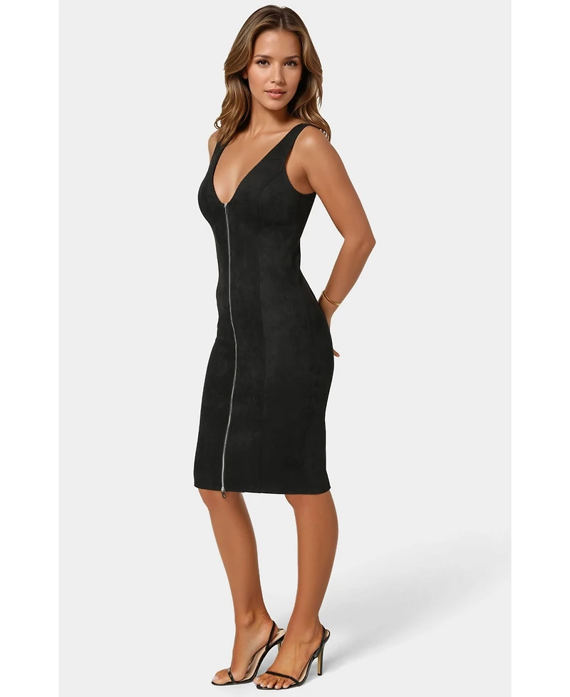 Bebe Women's Faux Suede Zip Front Pencil Dress