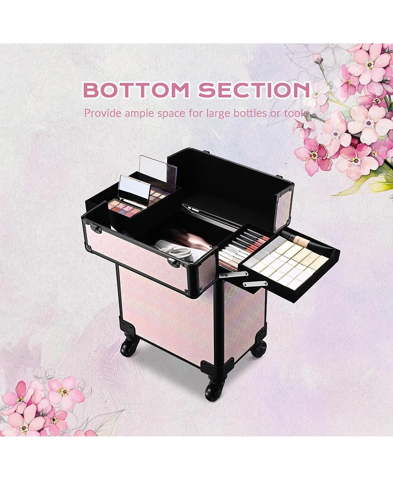 Byootique Folding Manicure Table & Rolling Makeup Train Case Blush ForgetMeNot