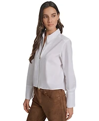 Dkny Jeans Women's Collared Cotton Poplin Zip-Front Shirt