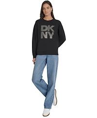 Dkny Jeans Women's Rhinestone Logo Cotton Crewneck Sweatshirt