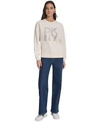 Dkny Jeans Women's Rhinestone Logo Cotton Crewneck Sweatshirt