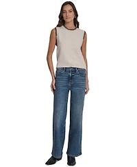 Dkny Jeans Women's Whipstitch Trim Crewneck Sleeveless Sweater