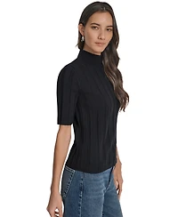 Dkny Jeans Women's Mock Neck Cotton Rib Knit Sweater