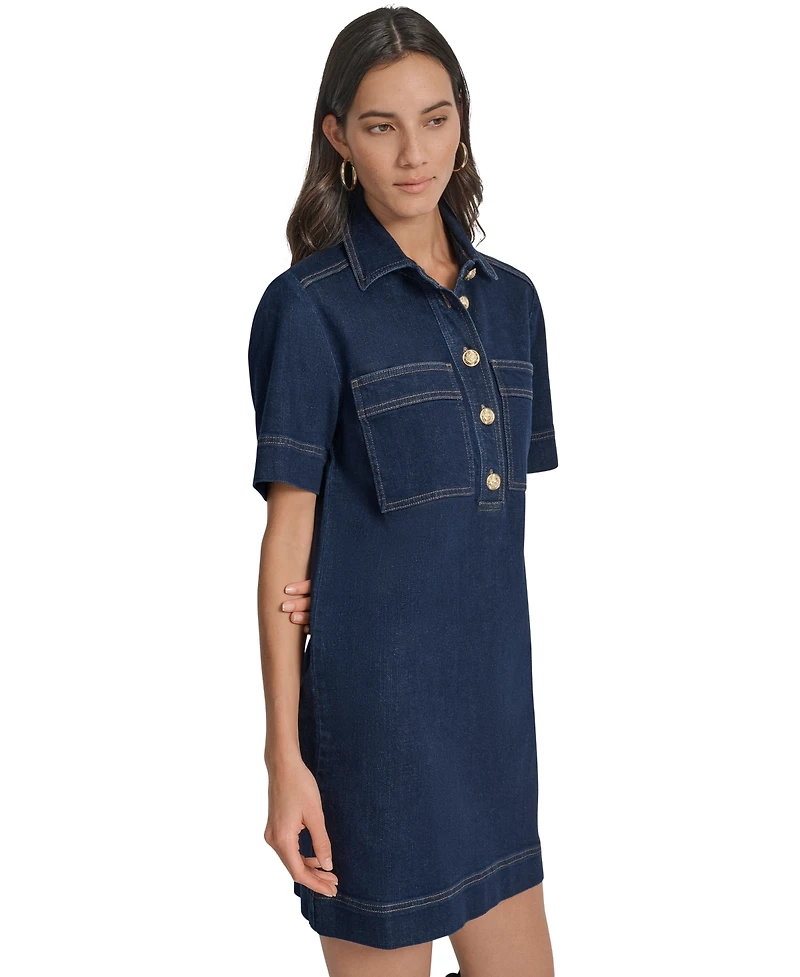 Dkny Jeans Women's Collared Short-Sleeve Denim Shift Dress