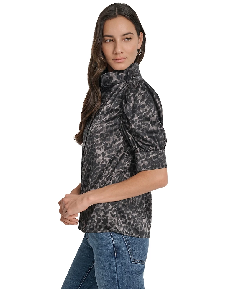 Dkny Jeans Women's Stand Collar Puff-Sleeve Shirt