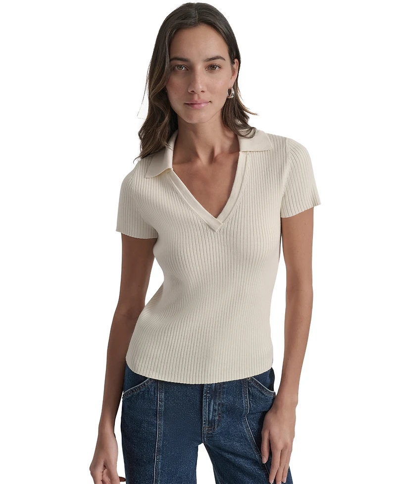 Dkny Jeans Womens Ribbed V-Neck Polo Sweater - G0h