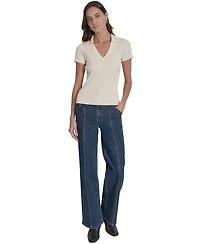 Dkny Jeans Womens Ribbed V-Neck Polo Sweater - G0h