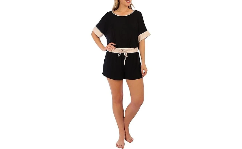 Tahari Women's 2 Piece Cooling Short Sleeve Top and Shorts with Satin Hem Pajama Set