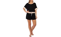 Tahari Women's 2 Piece Cooling Short Sleeve Top and Shorts with Satin Hem Pajama Set