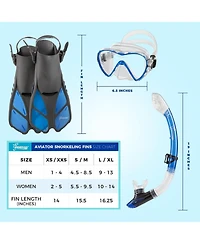 Seavenger Aviator Snorkeling Set: Single Window Mask, Snorkel, Fins & Bag - Black Silicone/Orange Xs/Xxs