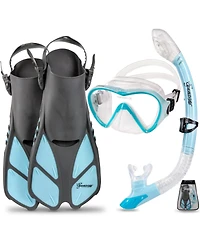 Seavenger Aviator Snorkeling Set: Single Window Mask, Snorkel, Fins & Bag - Clear Red S/M
