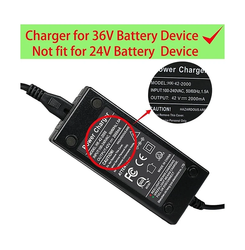 Urbanmax 42V 2A Dc Power Adapter for 36V Electric Bike Lithium Battery, 5.5mm/2.1mm/2.5mm Connector
