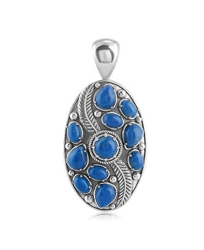 American West Jewelry Sterling Silver Denim Lapis Oval Leaf Pendant Enhancer