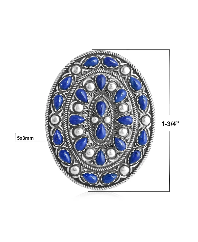 American West Jewelry Sterling Silver Lapis Cluster Gemstone Oval Pendant Enhancer