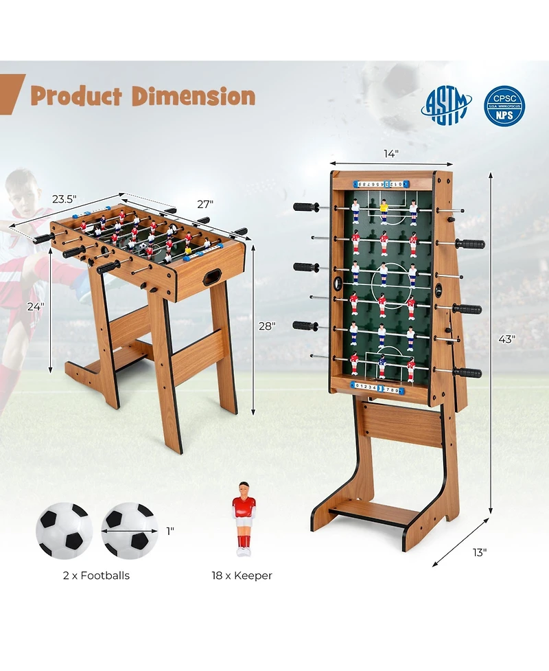 Akiudex Space Saving Table Football with Durable Handle and 2 Footballs