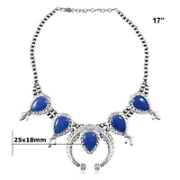 American West Jewelry Sterling Silver Denim Lapis Pear-Cut Squash Blossom Necklace, 17 to 20 Inches