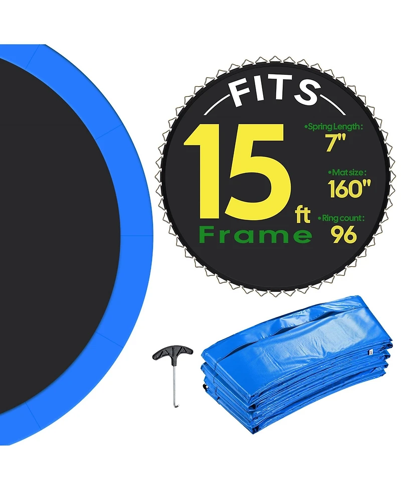 Yescom Trampoline Mat & Pad Replacement Kit w/ 96V-Ring for 15ft Round Trampoline Frame Blue
