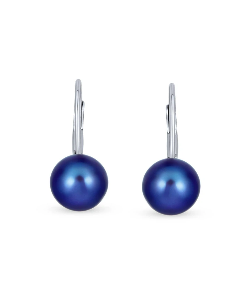 Bling Jewelry Simple Iridescent Peacock Freshwater Cultured Pearl Round Drop Ball Earrings Sterling Silver