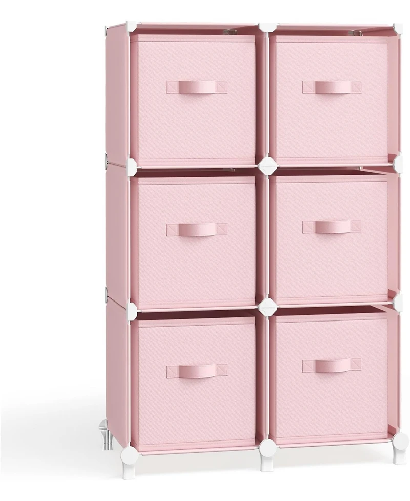 Songmics Home 6-Cube Storage Organizer with Collapsible Fabric Bins, Includes 6 Non-Woven Storage Boxes Jelly Pink