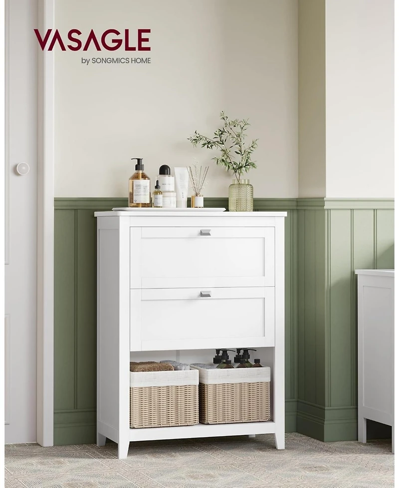 Songmics Home Bathroom Cabinet – Cloud White Storage with 2 Drawers, 2 Baskets & Sideboard, Compact at 11.8"W x 23.6"D x 31.5"H