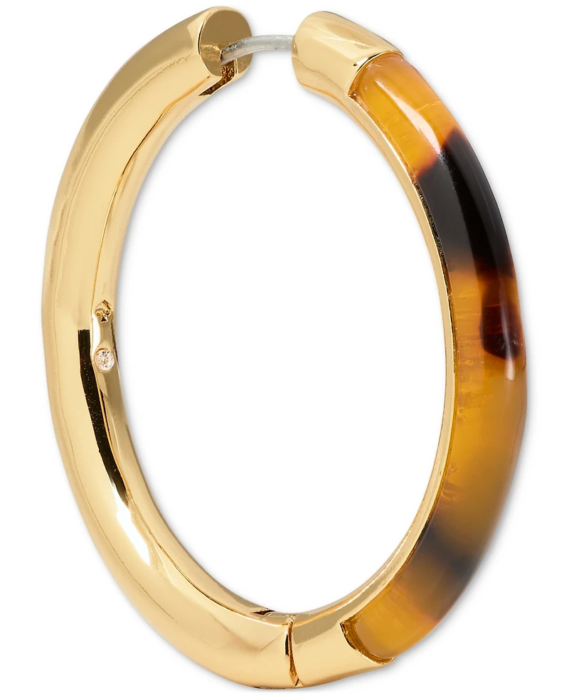 kate spade new york Gold-Tone Interlock Tortoise Medium Hoop Earrings, 1.34"