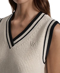 Dkny Jeans Women's Contrast Trim Cotton V-Neck Sleeveless Sweater
