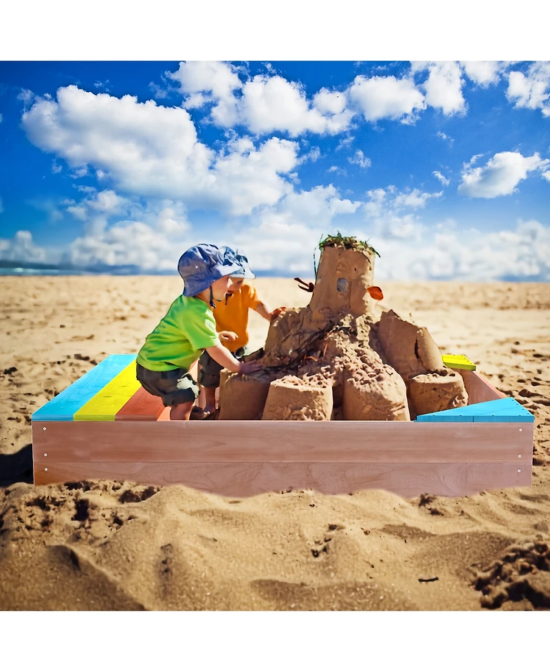 Cesicia Children's Wooden Sandbox, Sandpit ,Kids Wood Playset Outdoor Backyard ,47.25"L x47.25"W x 7.87"H