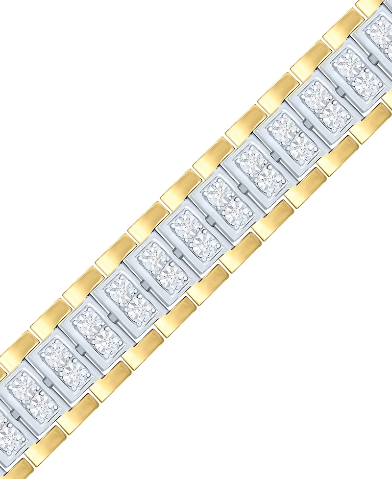 Men's Diamond Link Bracelet (1 ct. t.w.) Sterling Silver & 14k Gold-Plate or