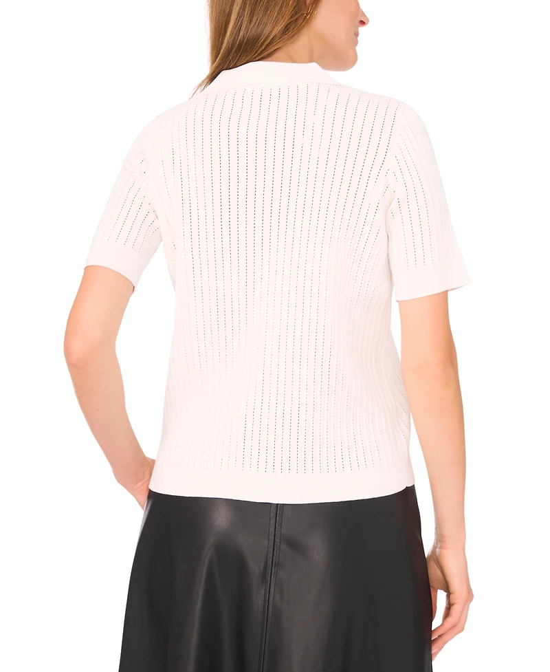 Vince Camuto Women's Pointelle Short-Sleeve Button-Front Top
