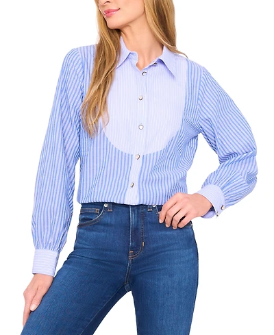 CeCe Women's Striped Cotton Shirt with Heart Buttons