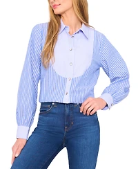 CeCe Women's Striped Cotton Shirt with Heart Buttons