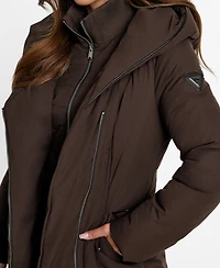 Guess Women's Asymmetric Zip-Front Hooded Puffer Coat