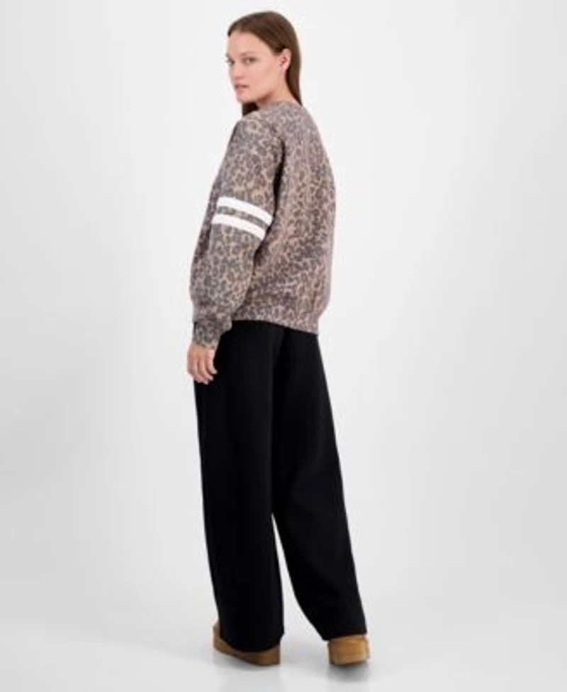 Madden Girl Juniors La Patch Leopard Print Sweatshirt Fleece Wide Leg Sweatpants