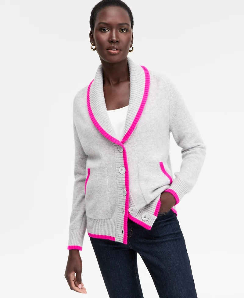 Charter Club Women's 100% Cashmere Tipped Shawl-Collar Boyfriend Cardigan, Macy's Exclusive