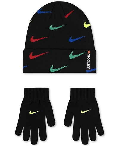 Nike Big Boys 2-Piece Swoosh Repeat Beanie and Gloves Set