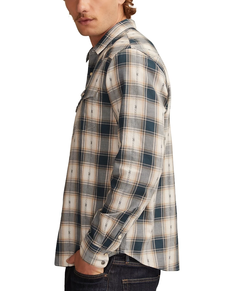 Lucky Brand Men's Dobby Western Long Sleeve Snap-Front Plaid Shirt