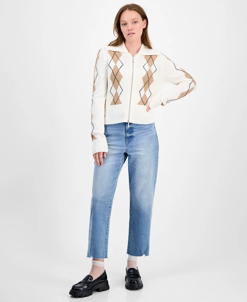 Ultra Flirt Juniors' Argyle Zip-Front Cardigan Sweater
