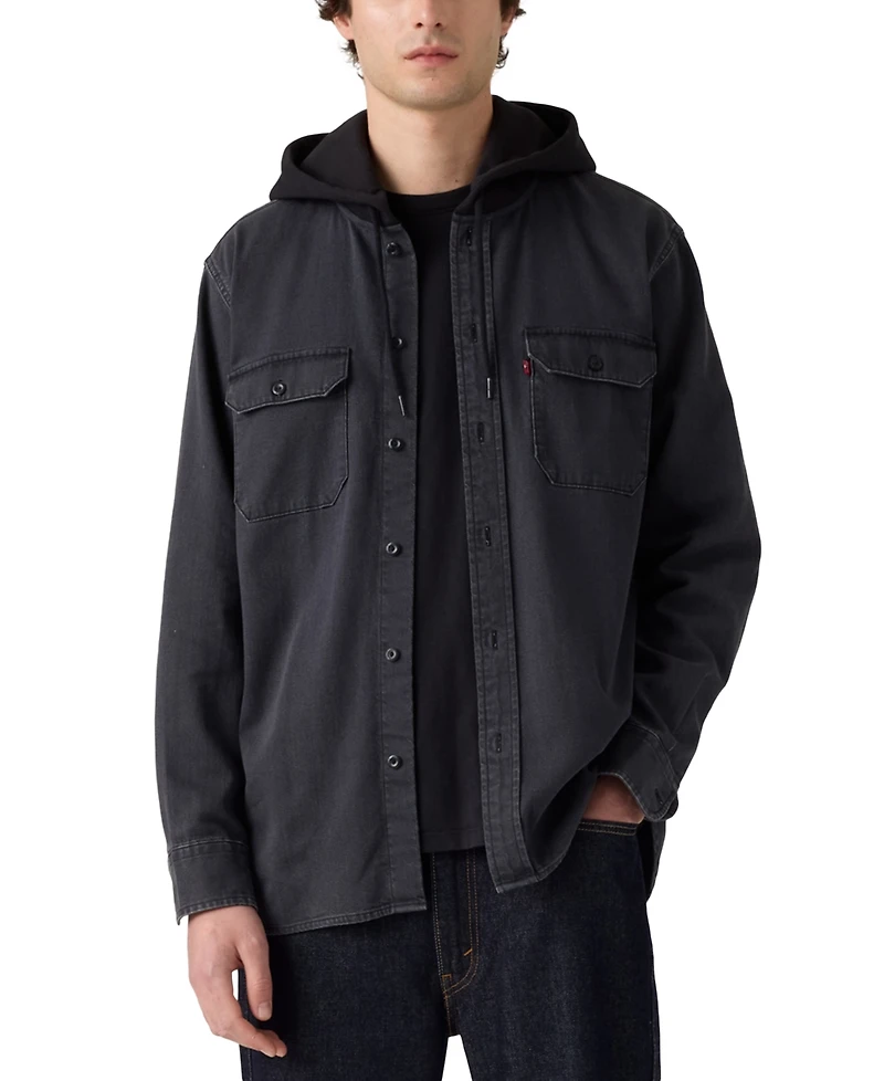 Levi's Men's Relaxed Fit Hooded Long Sleeve Button-Front Overshirt