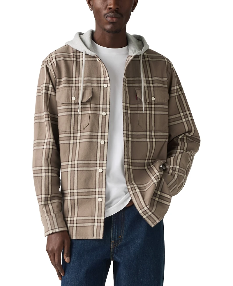 Levi's Men's Relaxed Fit Hooded Long Sleeve Button-Front Overshirt