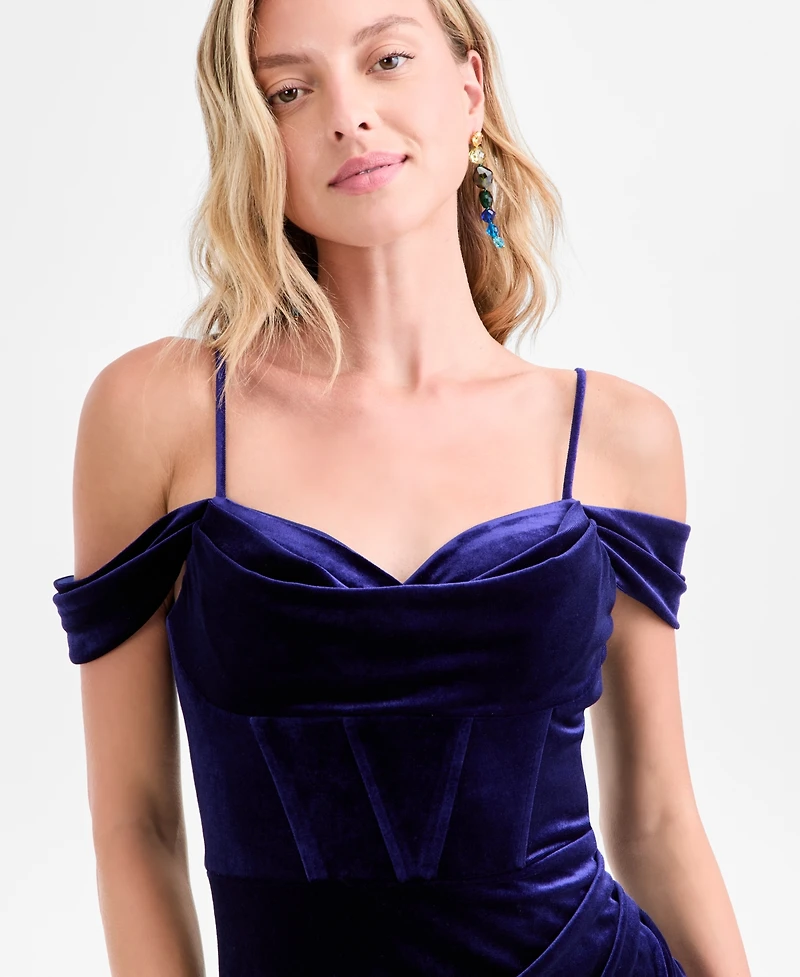 B Darlin Juniors' Velvet Off-The-Shoulder Gown