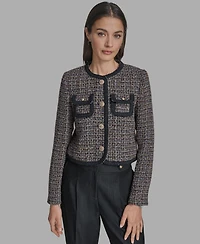 Bcbg Women's Braided-Trim Tweed Collarless Jacket